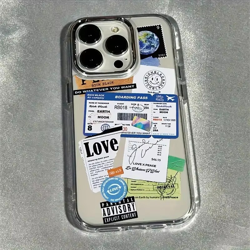 Nhãn vé máy bay Khung ống kính mạ điện Vỏ điện thoại trong suốt cho iPhone 17 Pro Max XS X XR 16 15 14 13 12 11 7 8 Plus 17 Vỏ chống sốc không khí