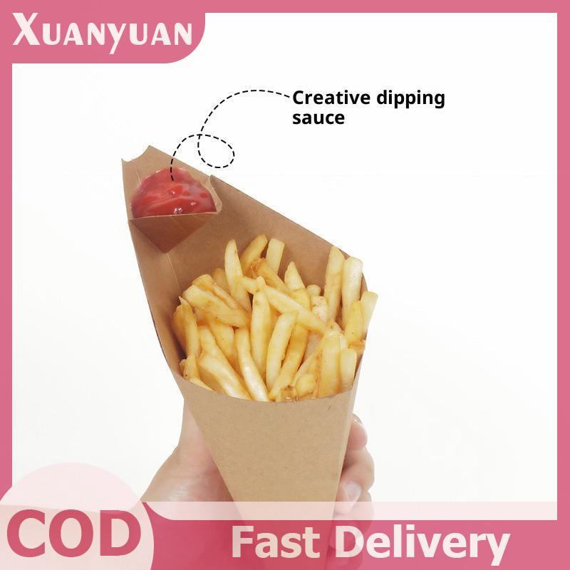 XUAN 50 Chiếc Hộp Nón Chips Ketchup Cup Thức Ăn Nhanh Nhà Hàng Mang Ra Gói Giấy Thực Phẩm Dùng Một Lần VN