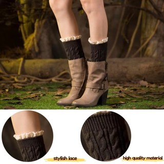 Ấm chân NICOLOO, Tất đan giữa bắp chân màu trơn, Bông tai Kẹp ren Lolita Tất trẻ em