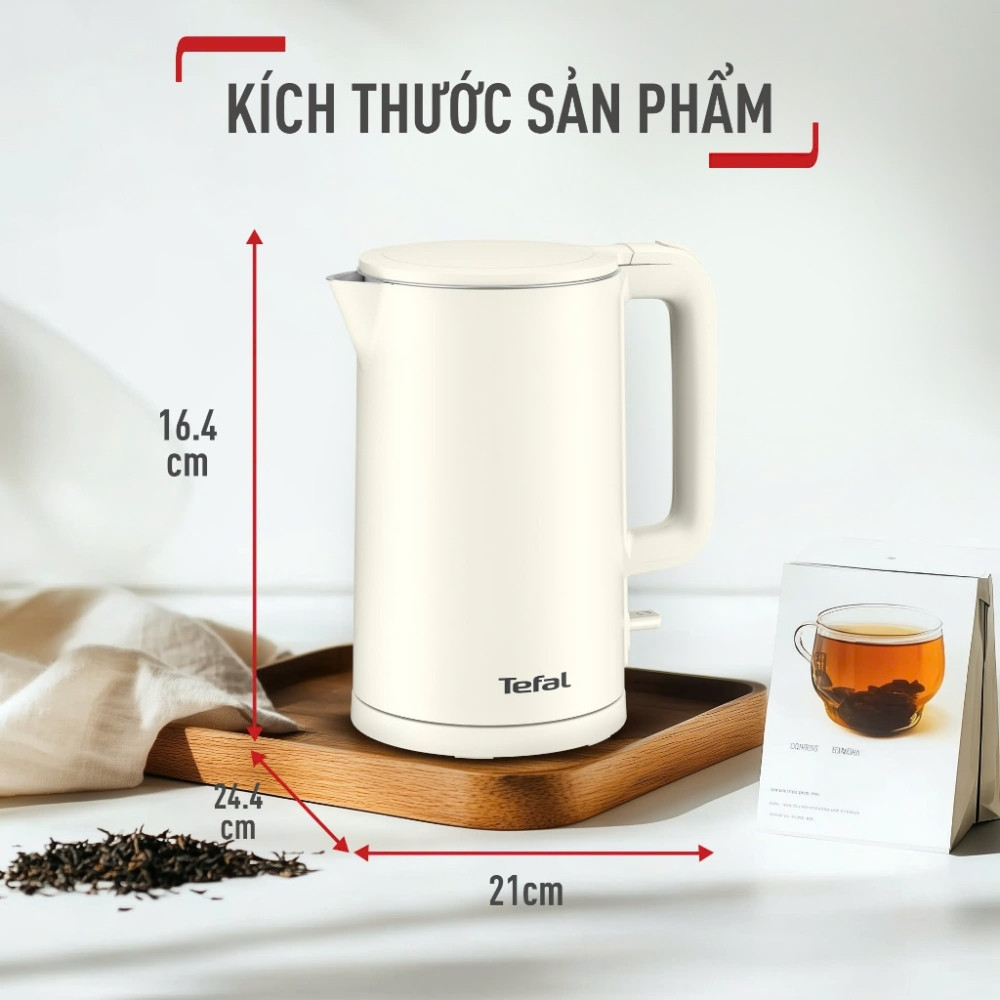 Ấm siêu tốc Tefal KO140AE0 1.5L - Rise/Black - Công suất 1500W - Bảo hành chính hãng 24 tháng