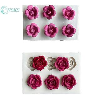 Chenlongshang Sáu Lỗ Hoa Nhỏ Hoa Mận Hoa Hồng Hoa Mẫu Đơn Khuôn Silicon Bánh Fondant Chocolate Bánh Sinh Nhật Chèn Khuôn EN