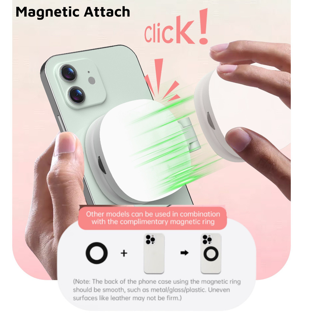 Đèn Selfie điện thoại từ tính INOVAGEN, 3 chế độ có thể điều chỉnh độ sáng, 360° Vòng Selfie LED lấp đầy ánh sáng có gương để chụp ảnh tự sướng, Vlog