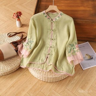 Một Áo Sơ Mi Cardigan Phong Cách Trung Hoa, Vải Lanh Cotton Thêu, Dành Cho Nữ