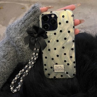INS Korea Dot Casing + Dây buộc cho IPhone 16 11 15 14 13 12 Pro Max X Xr Xs Max 6 6s 7 8 Plus SE 2020 Ốp điện thoại Laser lông vũ chống sốc cứng IMD