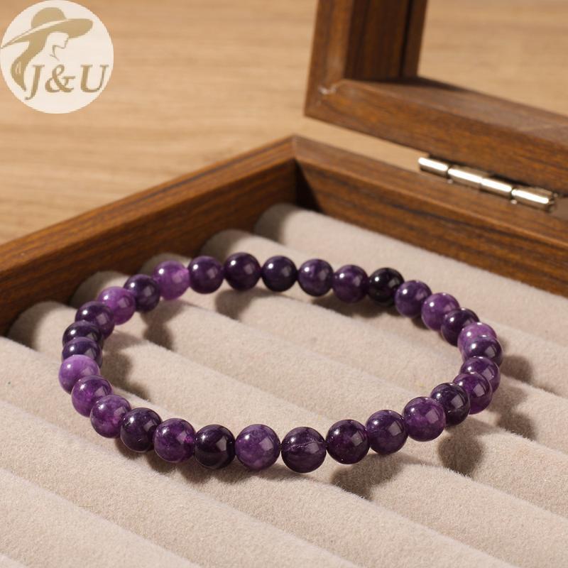 JU Đá Tự Nhiên Thật Thạch Anh Tím Mịn Tròn - Vòng Tay Co Dãn, Trang Sức Quà Tặng