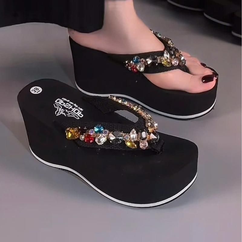 Dép Kẹp Xỏ Ngón Đẹp Đế Cao Lượn Sóng Quai Đính Đá Sắc Màu Kích Thước 5f 7f 9f 22LLIITTBB