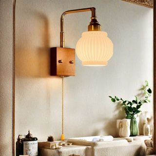 AIMI Đèn Tường Bắc Âu Rèn Sắt Kính Có Dây Kéo Công Tắc Led Quán Cà Phê Phòng Khách Đầu Giường Đèn Trang Trí Hành Lang Cầu Thang Đèn Tường