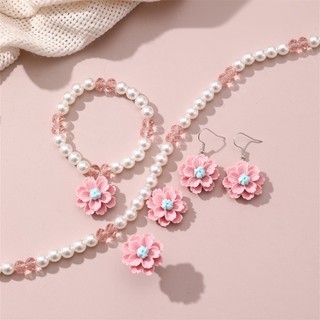 Bộ 4 Trang Sức Ngọc Trai Trẻ Em - Bông Tai Vòng Cổ Vòng Tay Cho Bé Gái