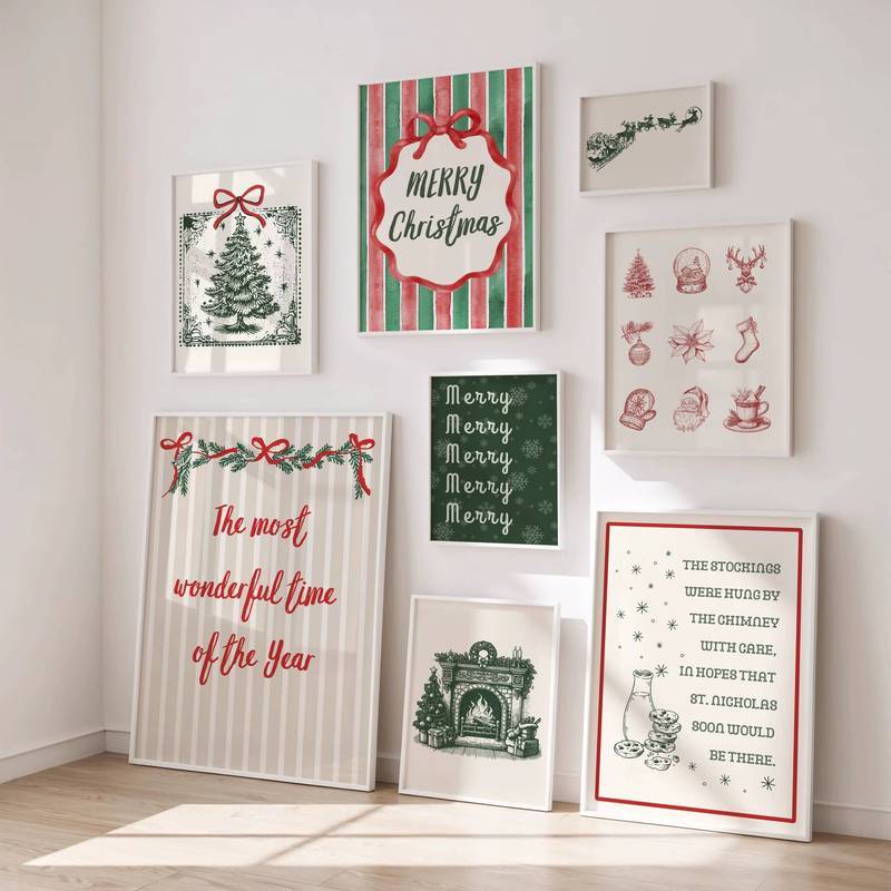 Giáng Sinh Treo Tường Nghệ Thuật Poster Vintage Ngày Lễ In Hình Đỏ & Xanh Trang Trí Giáng Sinh Lễ Hội Trích Dẫn In Poster Xmas Trang Trí Tiệc
