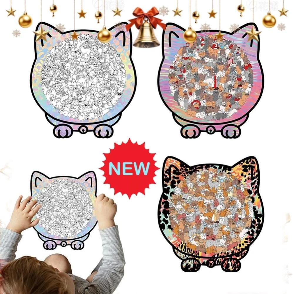 Câu đố ghép hình gỗ 135 mảnh mèo Macaron, khung silhouette, trang trí động vật SIMPLEAID