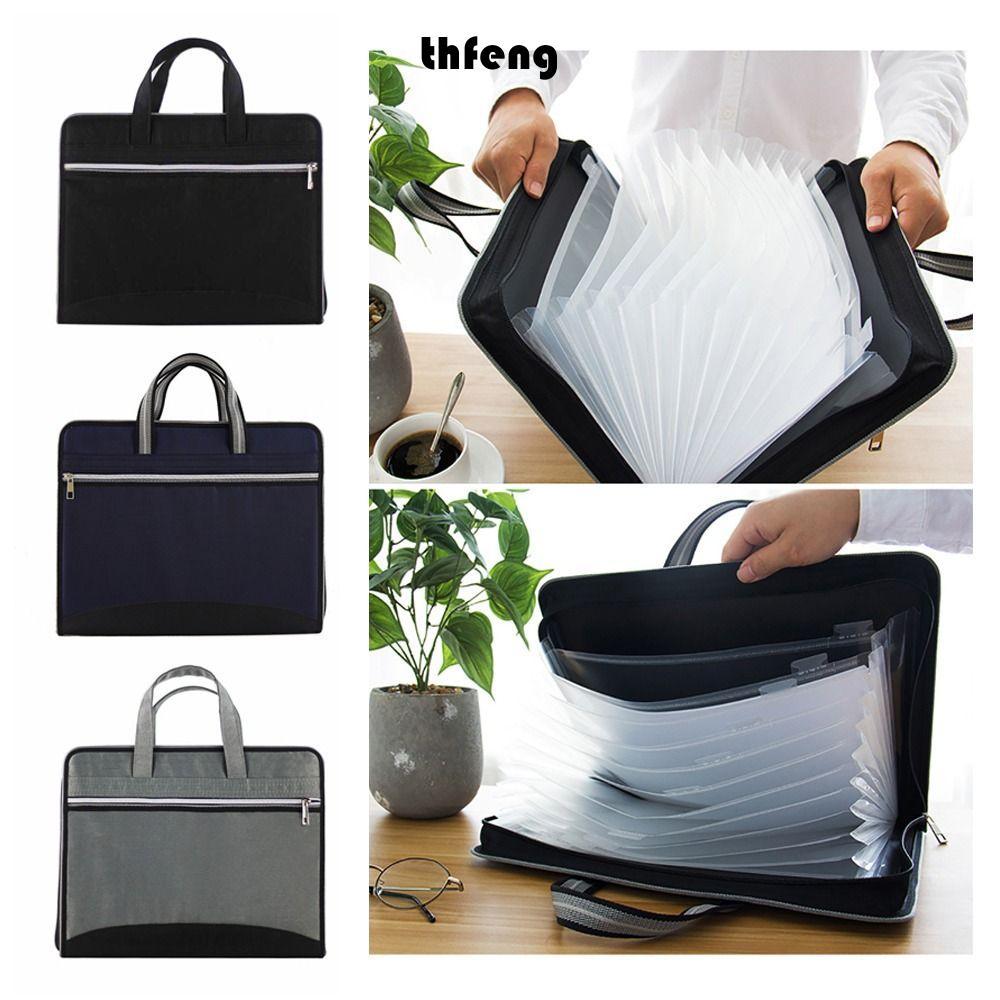Túi đựng hồ sơ tài liệu THFENG A4, Thư mục Accordion dây kéo đôi 12 lớp, Bộ sắp xếp lưu trữ tập tin vải dung lượng lớn di động