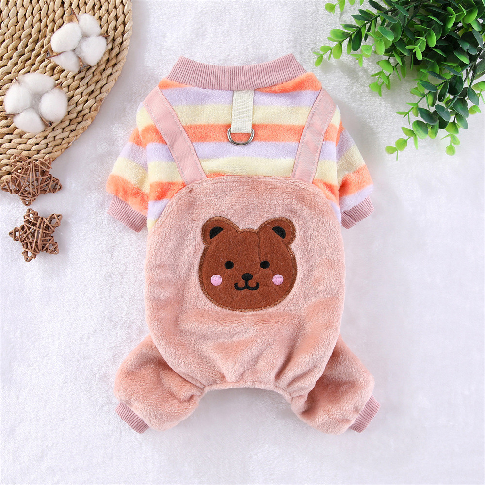 【Ready Stock】 Pet Warm Thickened Flannel Four-Leg Autumn and Winter Puppy Dog/Cat Teddy Traction Hooded Clothing Supplies Clothes EUau