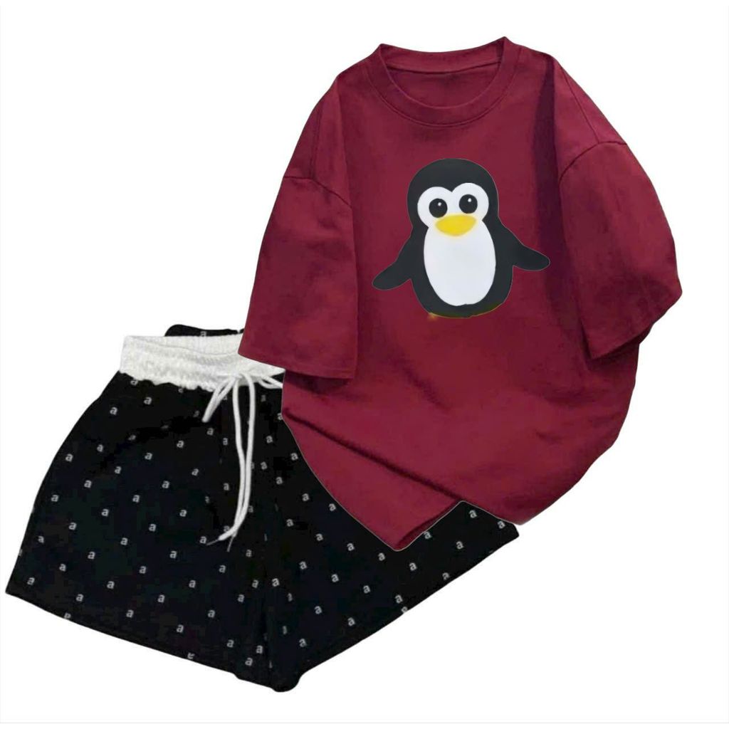 Tổng hợp các sét bộ quần đùi CỘC TRƠN CHỮ AAA+ mix áo phông phom unisex hình-con chim cánh cụt-QUANAO94