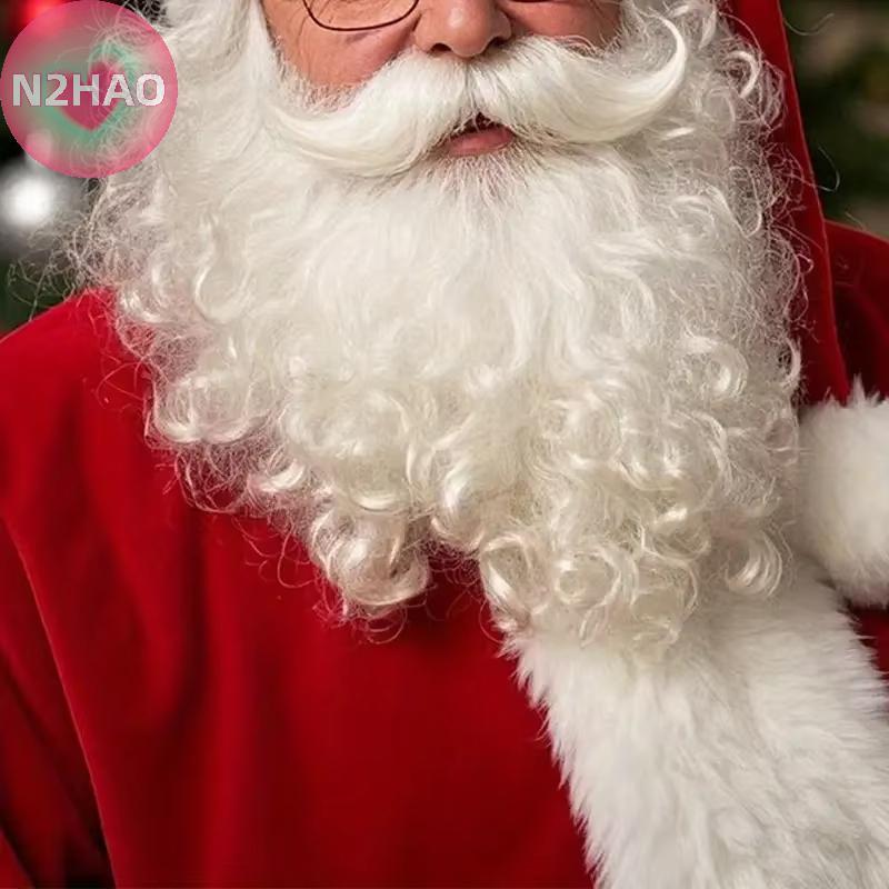 N2HAO - Ông già Noel trắng râu với tóc giả xoăn có thể điều chỉnh, phù hợp dự tiệc Giáng sinh cho người lớn