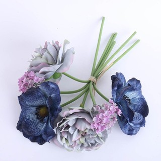 Hoa Giả Anh Túc Mẫu Đơn Lụa Cao Cấp Trang Trí Nhà Cửa Đẹp Bó Silver Anemone Peony Silk Flowers Artificial Bouquet Wedding Photography Props Fake Plants Floral Arrangement Vintage Aesthetic Room Decoration Gift Nordic Style DIY Hand Tied Realistic Petals