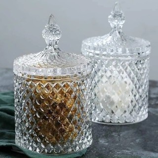Hũ/Cốc Thủy Tinh Kim Cương Đựng Nến, Sáp Thơm Handmade, Kẹo, Trà, Mứt, Đồ Trang Trí.. - TG1030-2.5