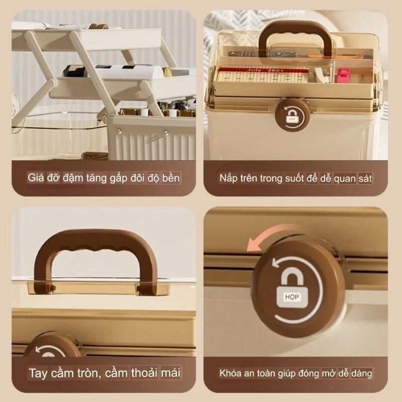 ￼Hộp y tế mini hộp đựng thuốc và dụng cụ y tế có 3 tầng, quai xách tiện lợi