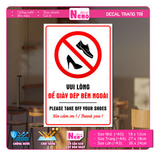Decal Vui Lòng Để Giày Dép Bên Ngoài, Biển Dán Thông Báo Nhắc Nhở, Hình Dán Trang Trí Cửa Kính, Tường, Gỗ - Chống Nước.