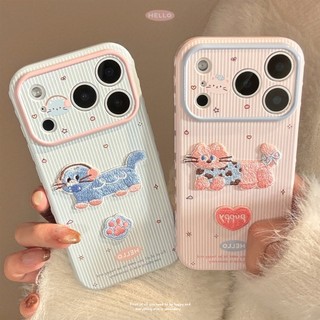 Hàn Quốc Ins Ngọt Ngào Nữ Tính Thêu Mèo Hồng Sọc Trái Tim Tình Yêu Ốp Lưng Điện Thoại iPhone 17Promax 16Promax 12 13 14 15 Pro Max Silicon Bóng Chống Sốc Nữ Vỏ Di Động