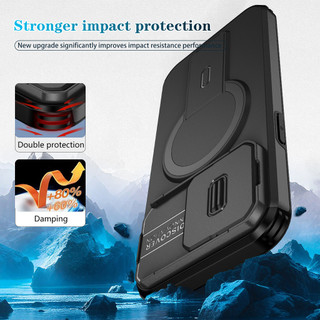 Dành cho iphone 14 Pro Max Ốp điện thoại có nắp máy ảnh trượt Chân đế từ tính Vỏ mỏng chống sốc