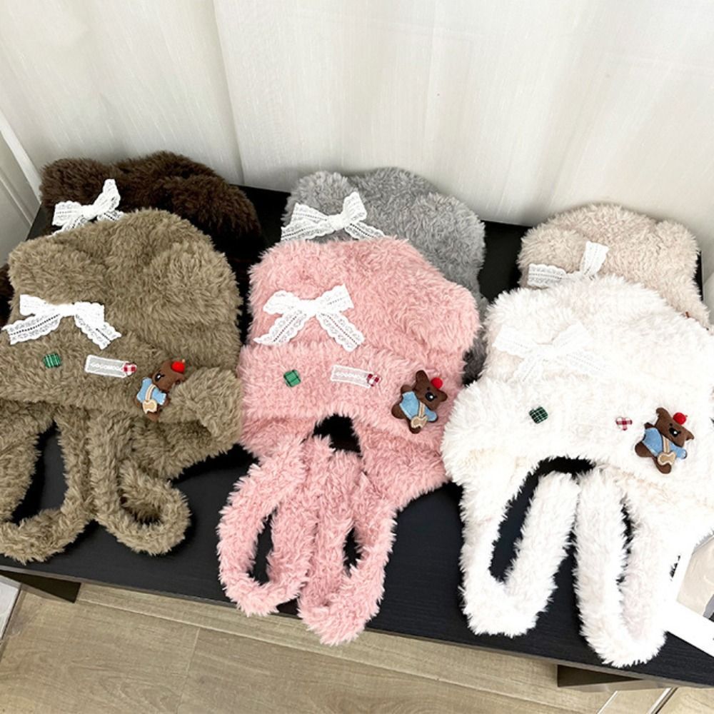 Mũ Dệt Kim Beanie Nơ Dày Ấm Áp, Chống Gió cho Bé Gái và Nữ
