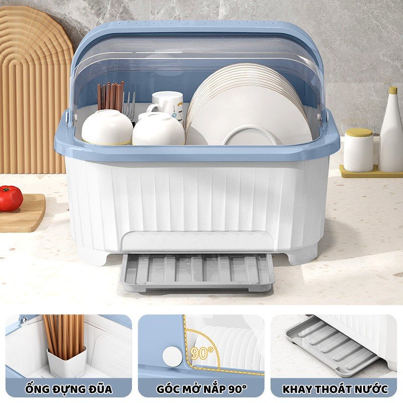Giá Kệ Úp Chén Bát Đĩa Có Nắp Kín ENODA HOME, Hộp Đựng Bát Đũa Có Khay Thoát Nước 3 Size Cho Phòng Bếp GB004