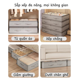 Hộp Đựng Quần Áo Chăn Mền Gấp Gọn Cỡ Lớn, Hộp Vải Đựng Đồ Có Nắp Đậy Chống Bụi, Ngăn Chia Tiện Lợi