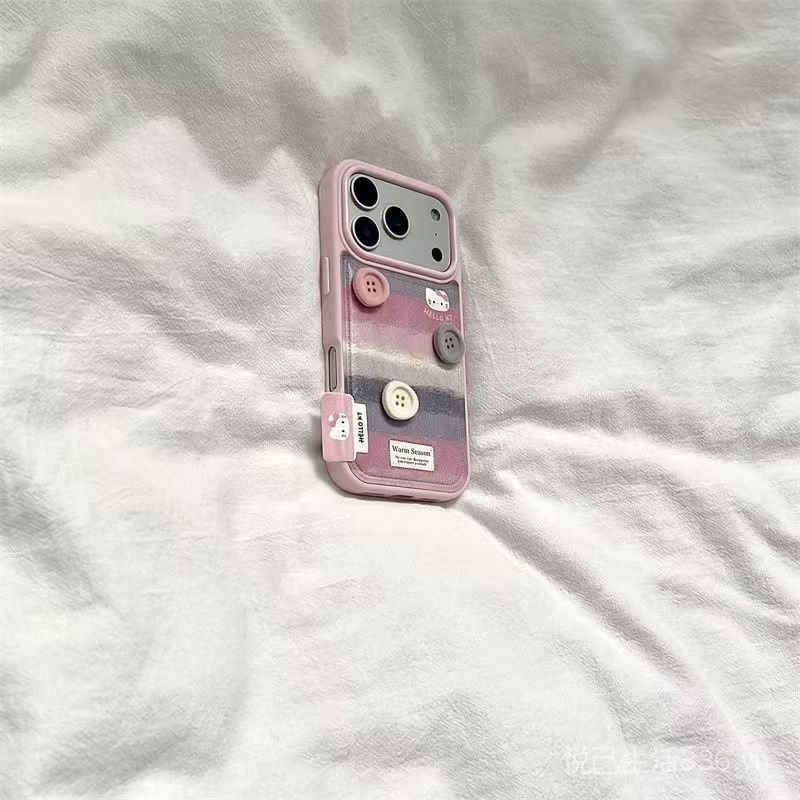 Nút ba chiều sọc màu tương phản Thích hợp cho iPhone17PROMAX Vỏ điện thoại hạt da Phong cách mới 16 / 15 / 14 Phim hoạt hình