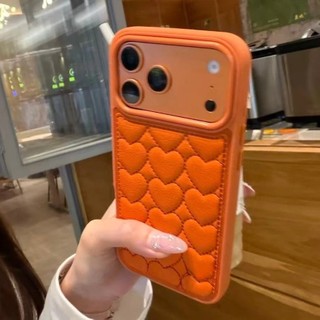 Hàn Quốc Ngọt Ngào Nữ Tính Trái Tim Tình Yêu Cam Hồng Da PU Ốp Lưng Điện Thoại iPhone 17Promax 16Promax 13 14 15 Pro Max Đệm Không Khí Chống Sốc Nữ Vỏ Điện Thoại Di Động