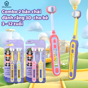 Combo 2 bàn chải đánh răng 3D cho bé yêu lông mềm mịn bảo vệ nướu, tay cầm chống trơn trượt DINOHOME