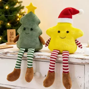 Cây thông Noel dễ thương Ngôi sao năm cánh Gối nhồi bông hình búp bê nhồi bông có chân dài Quà tặng trẻ em