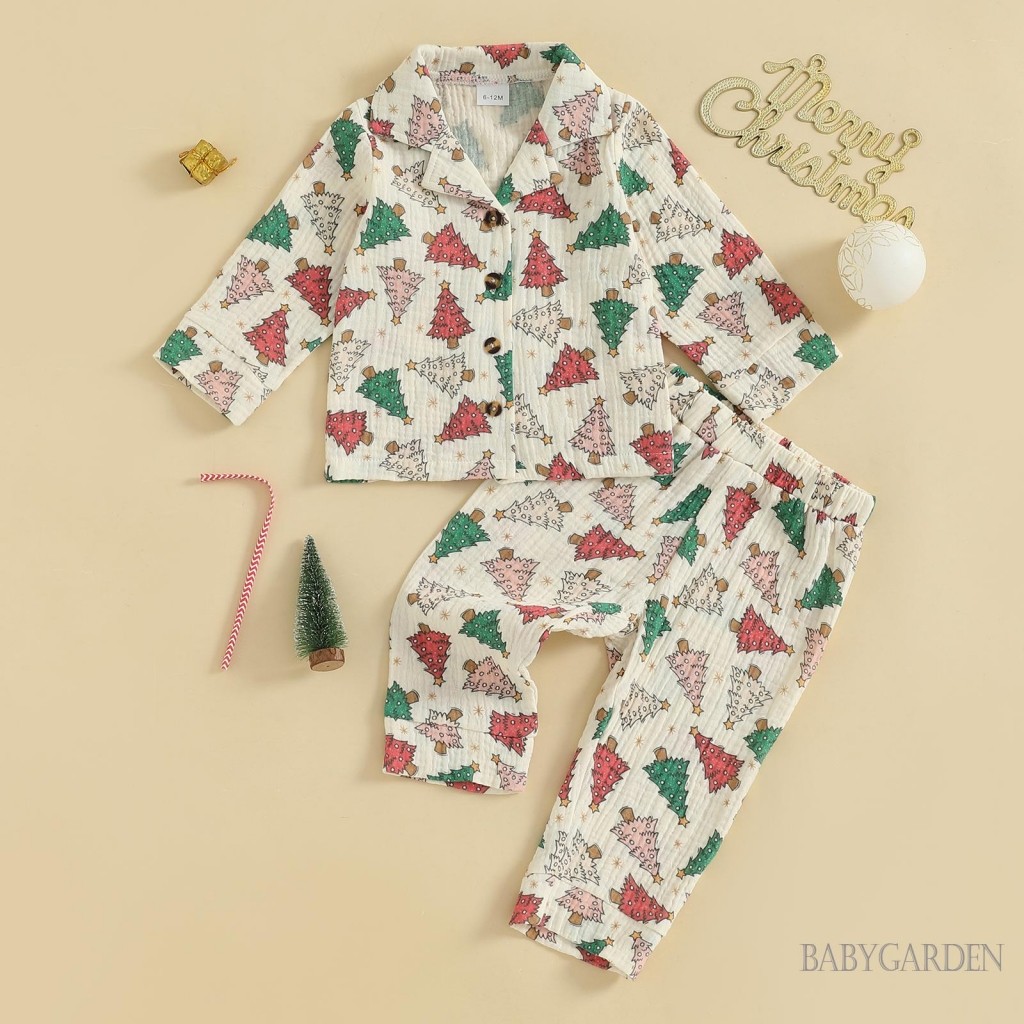 Bộ đồ ngủ Giáng sinh cho bé trai 1-5 tuổi Bộ đồ ngủ dài tay Cây / Gingerbread Man In áo sơ mi và quần Loungewear