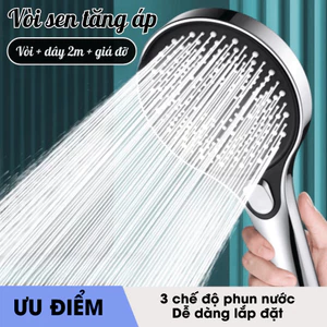 Vòi Sen Tăng Áp Siêu Mạnh, Bộ Vòi Hoa Sen Đủ Bộ Dây Dài 2m Và Giá Đỡ Dán Tường