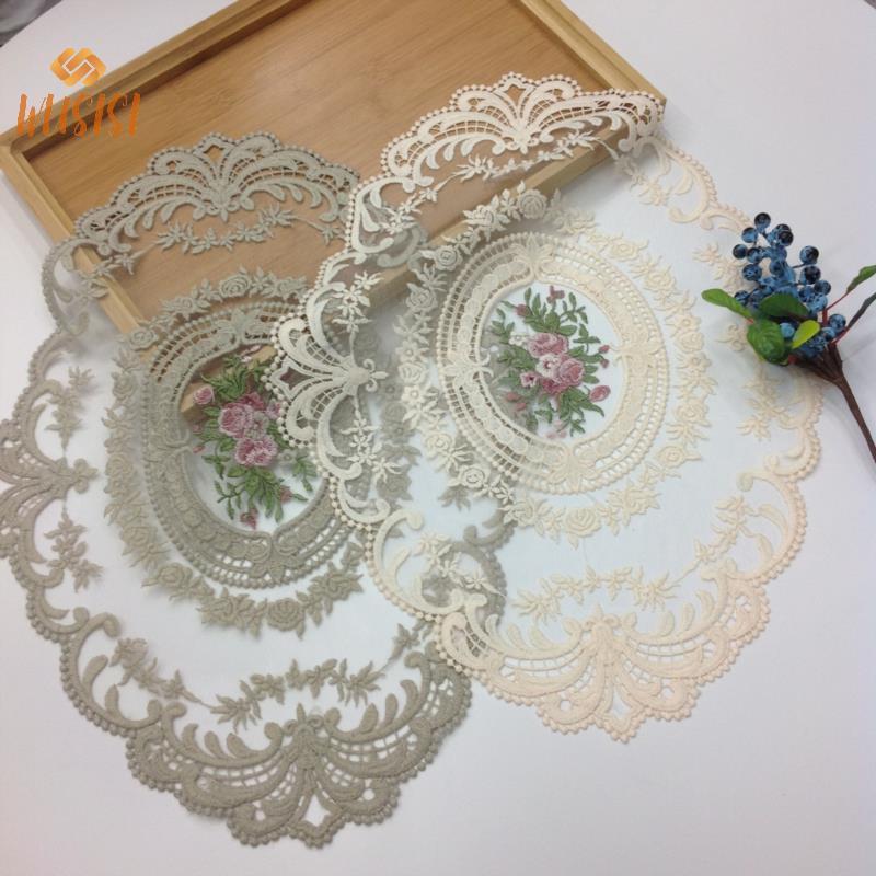 [WUSISI] Châu Âu Ren Thêu Sang Trọng Hình Bầu Dục Placemat Cà Phê Coaster Sofa Tay Vịn Bao MỚI