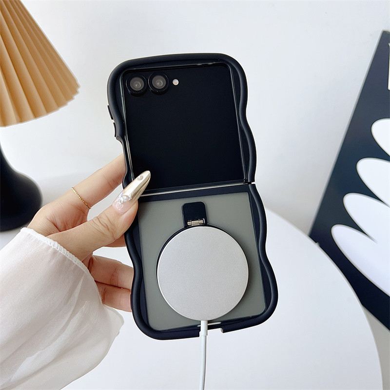 Ốp điện thoại mềm mờ khung sóng từ tính cho Samsung Galaxy Z Flip 7 Z Flip 6 Z Flip 5 Z Flip 4 / 3 Vỏ chống sốc