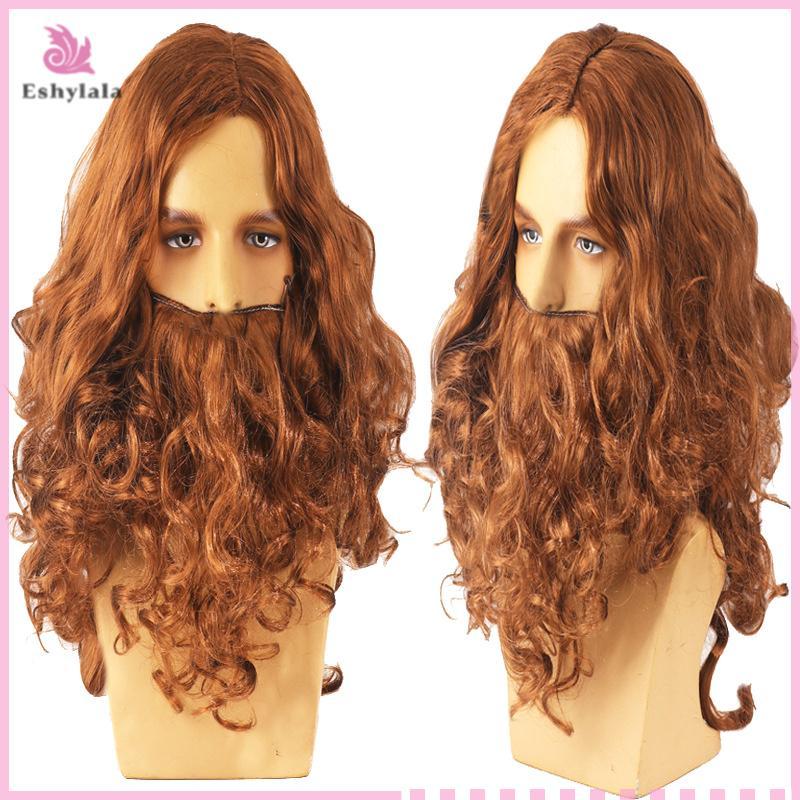Bộ Tóc Giả Và Râu Nâu Uốn Dài Cho Ông Già Cosplay Đạo Cụ - Halloween Chúa Giêsu Tóc Giả Trang Phục [MỚI]