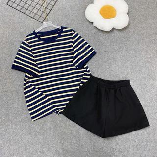Set Bộ Nữ Trẻ Trung (CÓ LẺ ÁO) Gồm Áo Phom Rộng Kẻ Sọc Basic Phối Quần Đùi Ngắn A308 Q500