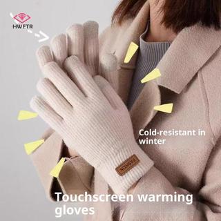 Găng tay cashmere dệt kim dành cho nữ, lót lông cừu dày ấm áp, phù hợp với thời tiết lạnh và phong cách Hàn Quốc
