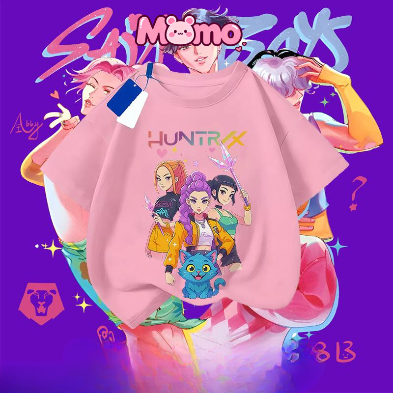 Phong Cách Mùa Hè Mới KPop Demon Hunters In Đa Năng Phong Cách Hiện Đại Thoáng Khí Cổ Tròn Tay Ngắn Áo Thun Top