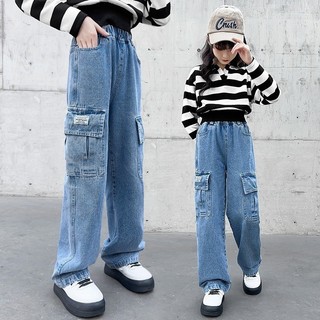 QuầN Cargo Denim Cho Bé GáI ThiếT Kế NhiềU TúI Phong CáCh HàN QuốC Phù QuầN Cho Bé GáI