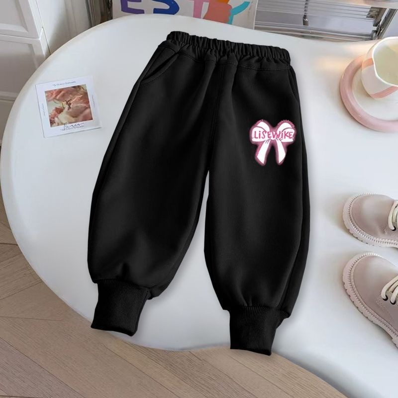 Quần Jogger dáng rộng cho bé gái với chi tiết hoạt hình dễ thương Quần chơi hàng ngày thoải mái cho trẻ em