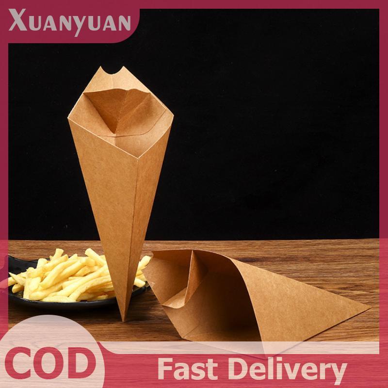 XUAN 50 Chiếc Hộp Nón Chips Ketchup Cup Thức Ăn Nhanh Nhà Hàng Mang Ra Gói Giấy Thực Phẩm Dùng Một Lần VN