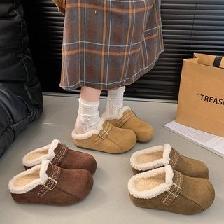 Dép Nữ Baotou Khóa Thắt Lưng Sang Trọng Giữ Ấm Slip-On