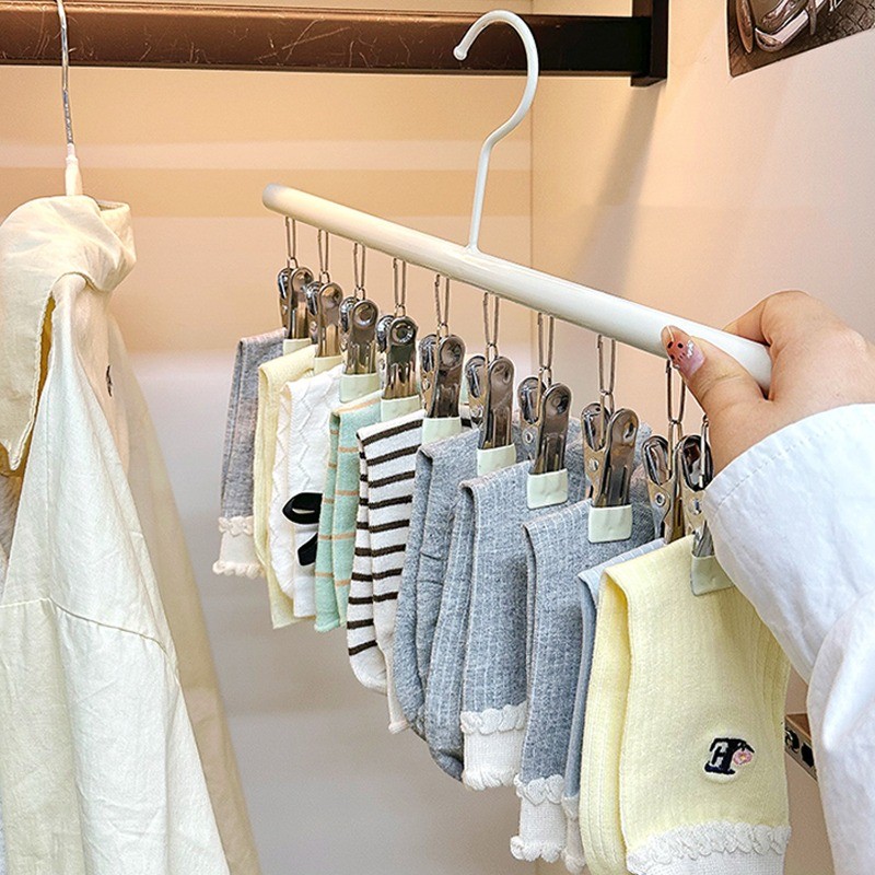 1 / 2 / 3 / 4 CÁI - Móc treo phơi tất bằng thép không gỉ có lớp phủ chống gỉ, Kẹp không dấu hoạt động một tay, Thiết kế có thể gập lại chịu tải mạnh mẽ cho quần áo