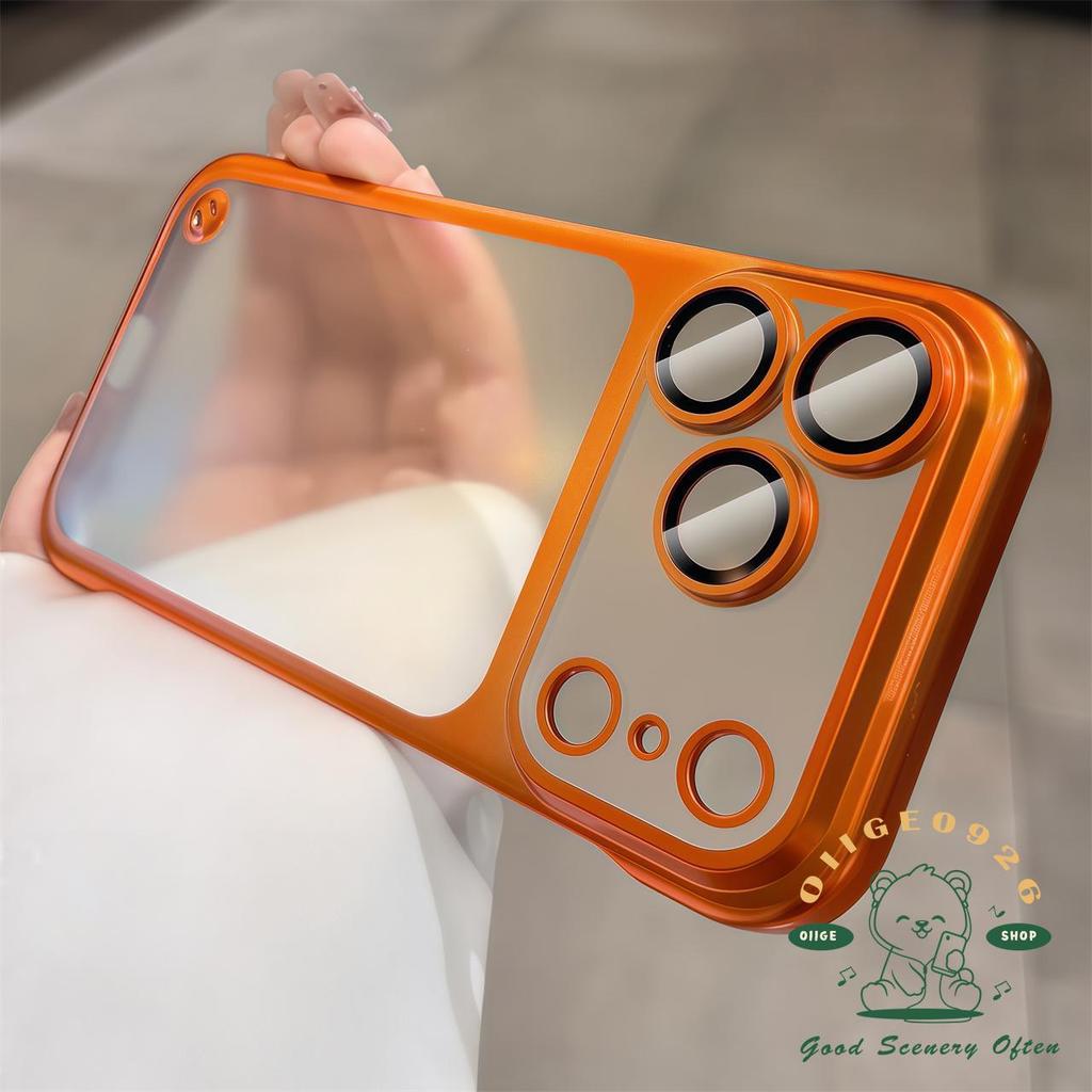 【 Ốp lưng iPhone17 】 Vỏ mạ mờ màu cam Không viền iPhone 17 Pro Max 16 15 14 13 12 cho vỏ iPhone Vỏ cứng PC chống sốc