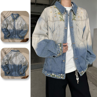Áo khoác denim thêu retro gradient, phong cách thời thượng unisex