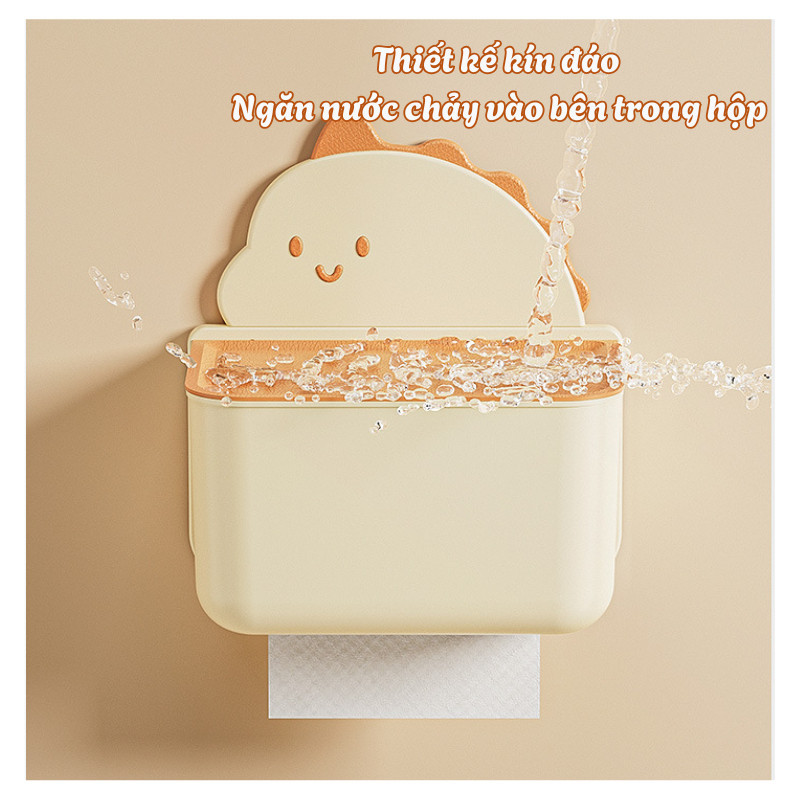 Hộp đựng giấy vệ sinh dán tường kèm kệ để đồ hình khủng long dễ thương tiện dụng cho nhà tắm DinoHome