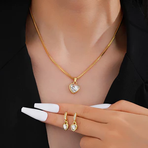 Bộ trang sức vòng cổ và bông tai zircon thời trang, phong cách tối giản châu Âu