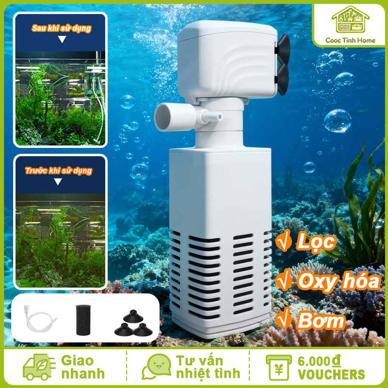 Máy Lọc Nước Bể Cá 3in1, Hút Đáy Mạnh, Lọc Cặn Làm Trong Nước, Bơm Chìm Im Lặng Cho Bể Cá Cảnh Thủy Sinh