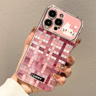 Vỏ Mèo INS Kitty + Dây Xích Cho IPhone 16 11 15 14 13 12 Pro Max X Xr Xs Max 6 6s 7 8 Plus SE 2020 Vỏ Điện Thoại Bảo Vệ Ống Kính Chống Sốc Mềm + Vỏ Gương Đen